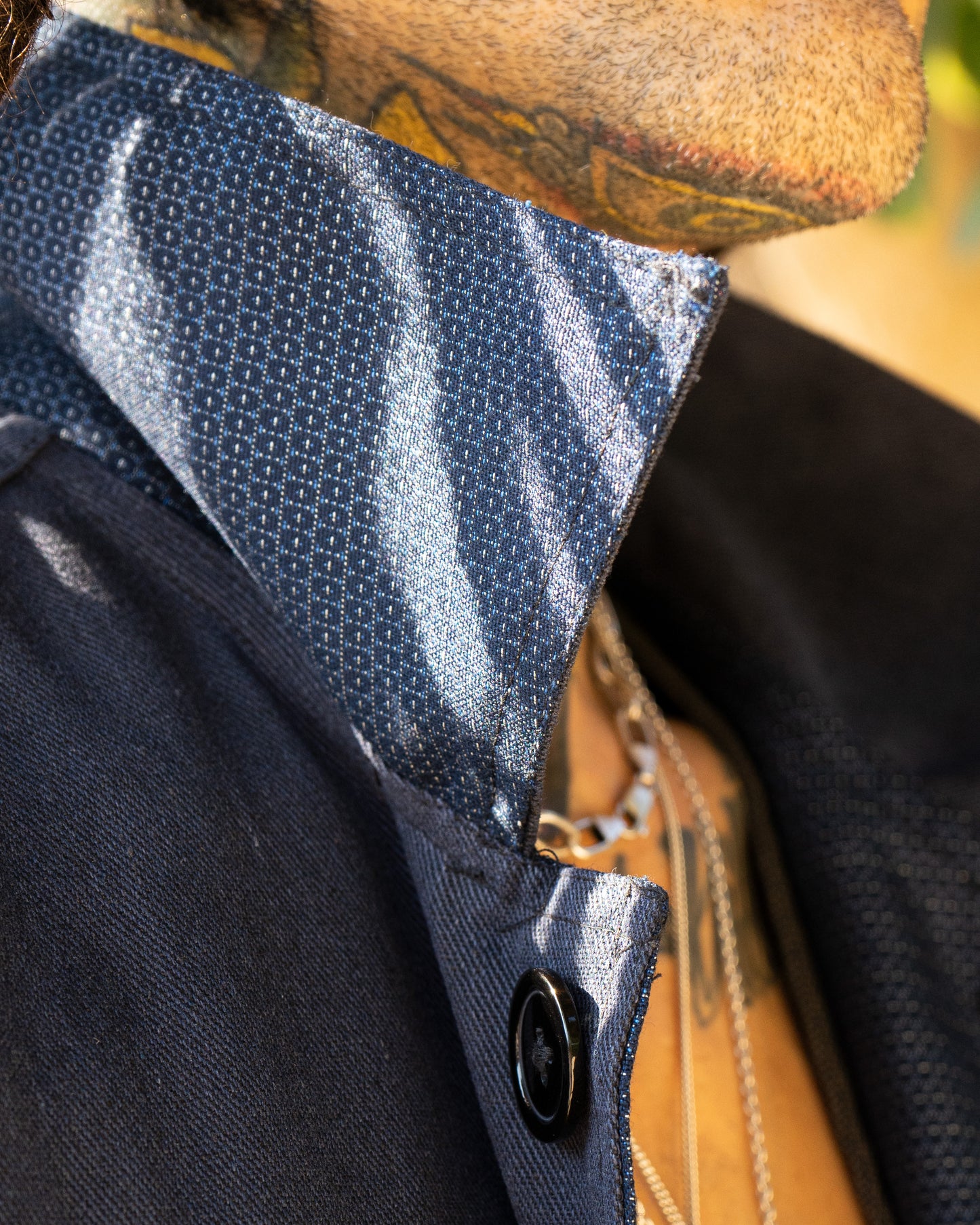 Uramasari Canvas Worker Long Coat - Blue Kikko Lining