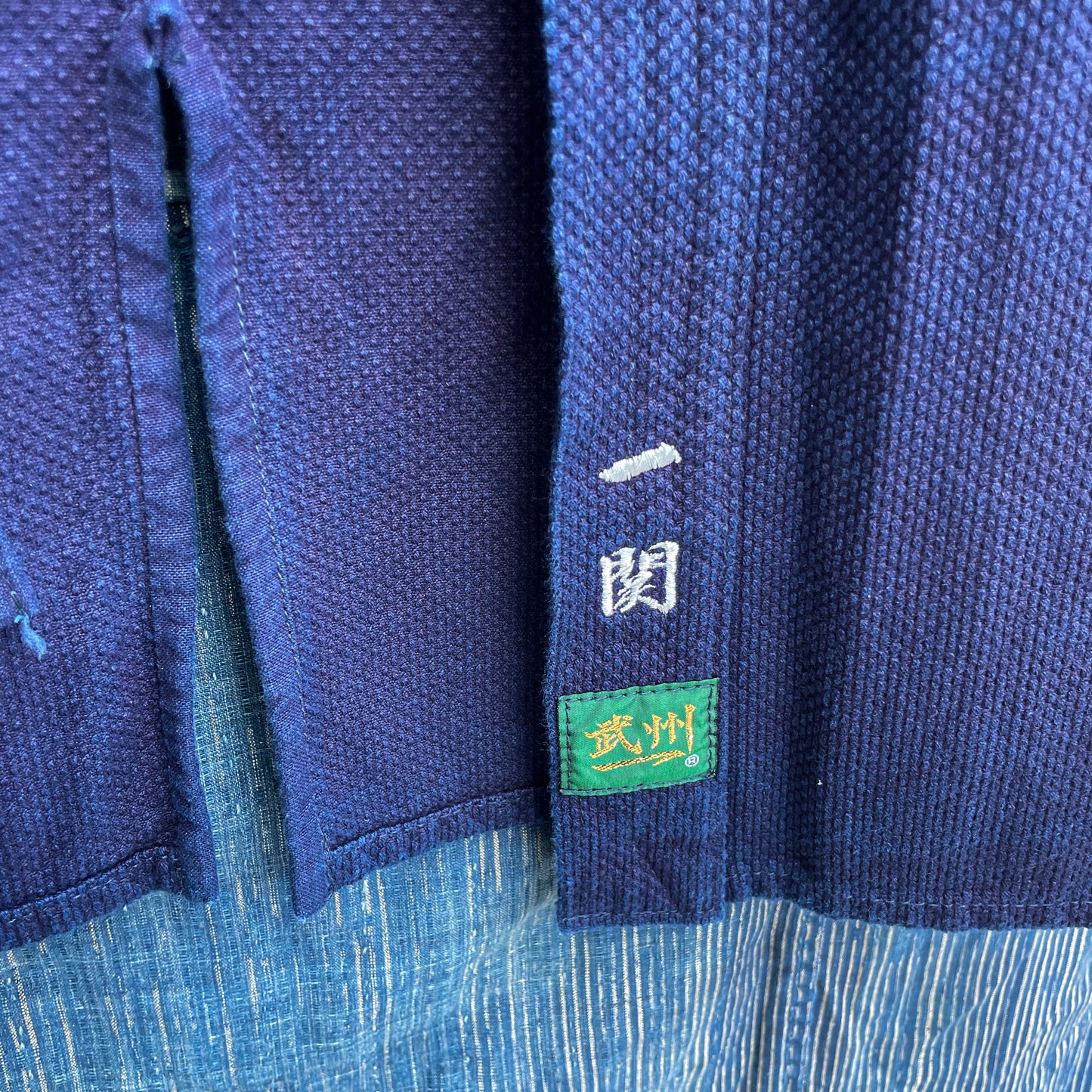 KENDOGI Indigo Jacket – Deep Aizome with White Shoulder Kanji