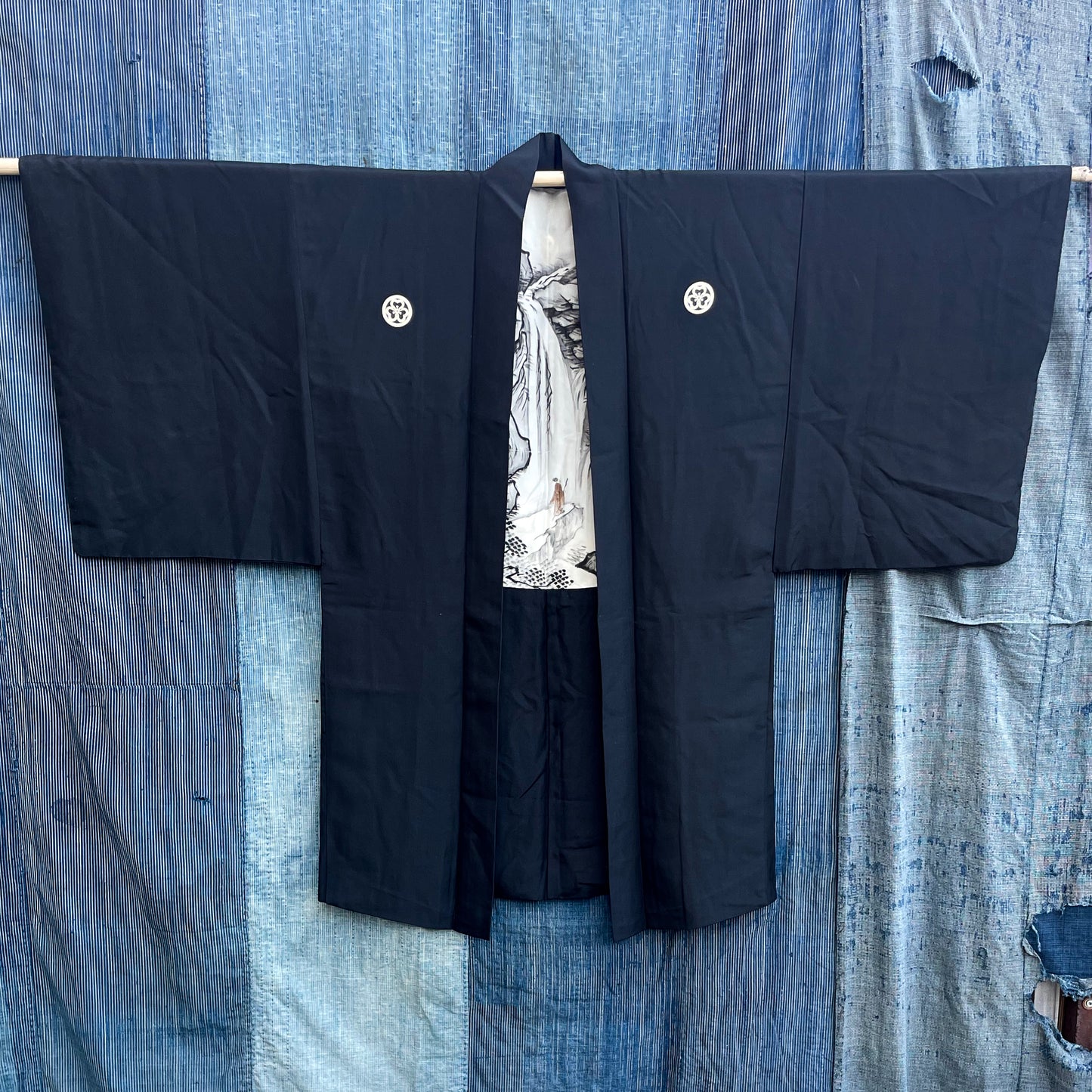 HAORI Kimono - Black Waterfall & Mountain