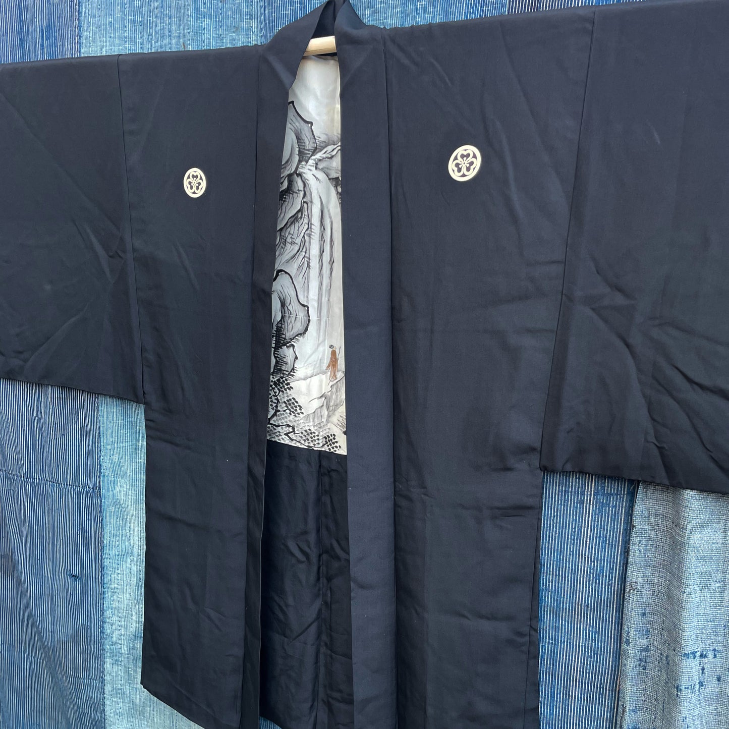 HAORI Kimono - Black Waterfall & Mountain