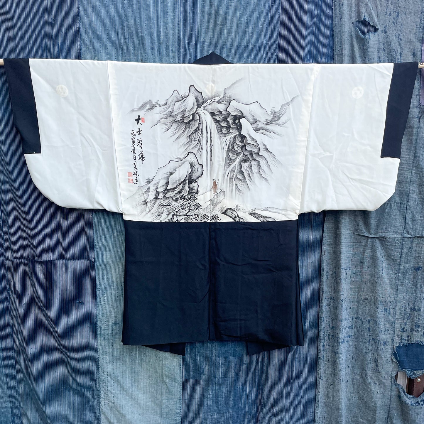 HAORI Kimono - Black Waterfall & Mountain
