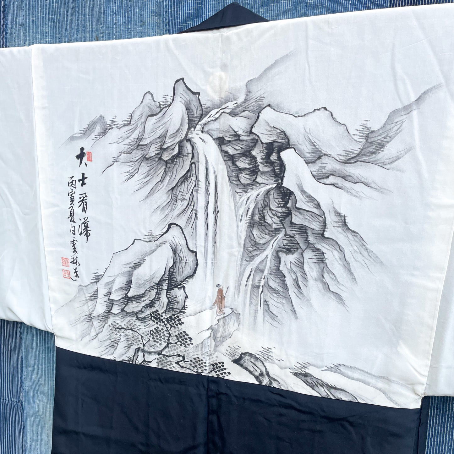 HAORI Kimono - Black Waterfall & Mountain