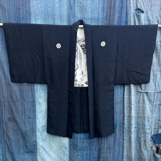 HAORI Kimono - Black Waterfall & Mountain