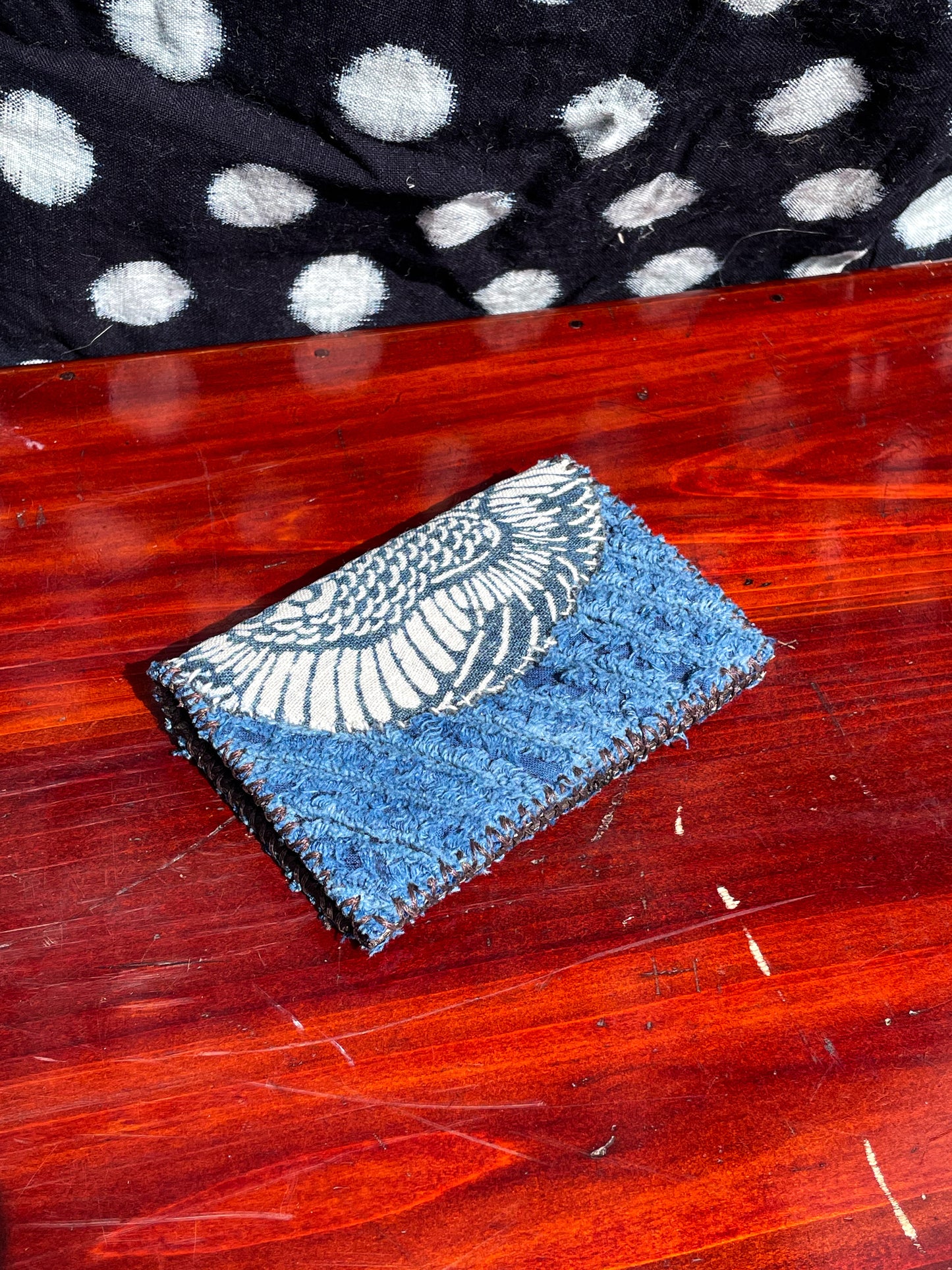 Homemade Wallet Sashiko Katazome Indigo Fabric