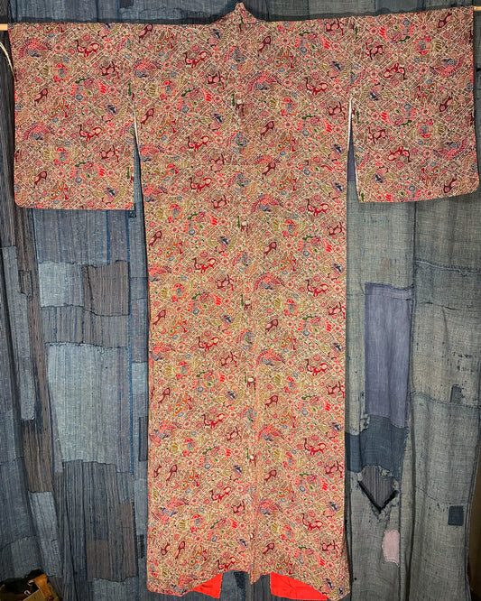 Woman's Kimono - Birds & Deer in Lattice