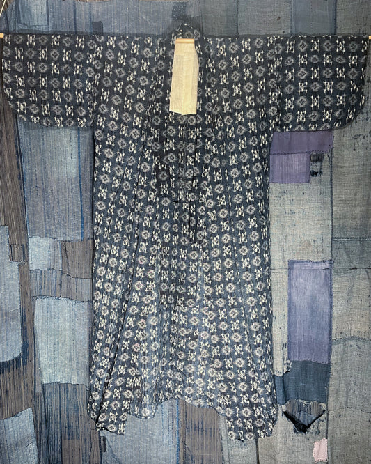 Woman's Kimono -  Indigo Cross & Kasuri Florals